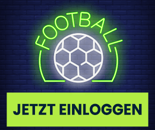 Leuchtender Fußball mit dem Schriftzug Football über dem grünen Button Jetzt einloggen